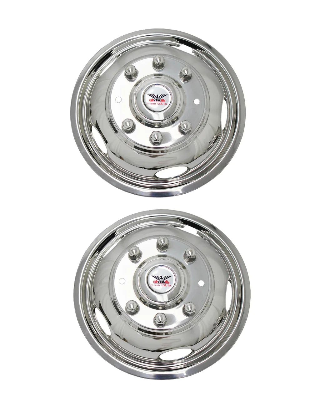 ND1719F – PHOENIX USA Wheel Simulator, Fits 17 Inch Diameter 8 Lug Dual Wheels Front Polished Stainless Steel Bolt-On...
